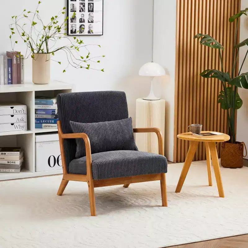 Zeus & Ruta Mid-Century Modern Upholstered Accent Armchair with Pillow and Solid Wood Frame