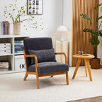 Zeus & Ruta Mid-Century Modern Upholstered Accent Armchair with Pillow and Solid Wood Frame