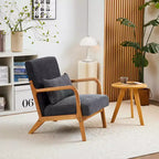 Zeus & Ruta Mid-Century Modern Upholstered Accent Armchair with Pillow and Solid Wood Frame