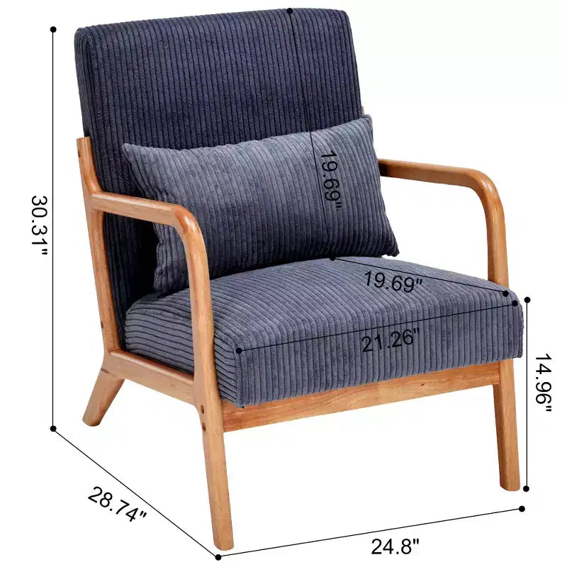 Zeus & Ruta Mid-Century Modern Upholstered Accent Armchair with Pillow and Solid Wood Frame