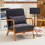 Zeus & Ruta Mid-Century Modern Upholstered Accent Armchair with Pillow and Solid Wood Frame