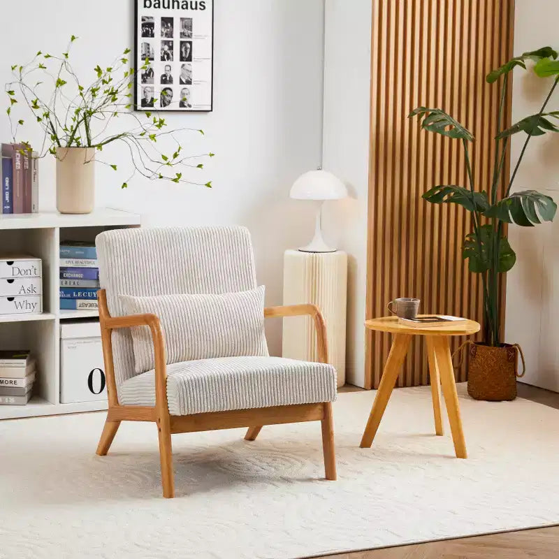 Zeus & Ruta Mid-Century Modern Upholstered Accent Armchair with Pillow and Solid Wood Frame