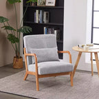 Zeus & Ruta Mid-Century Modern Upholstered Accent Armchair with Pillow and Solid Wood Frame