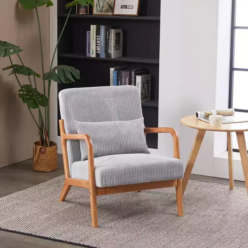Zeus & Ruta Mid-Century Modern Upholstered Accent Armchair with Pillow and Solid Wood Frame