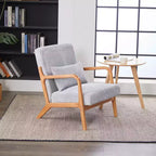 Zeus & Ruta Mid-Century Modern Upholstered Accent Armchair with Pillow and Solid Wood Frame