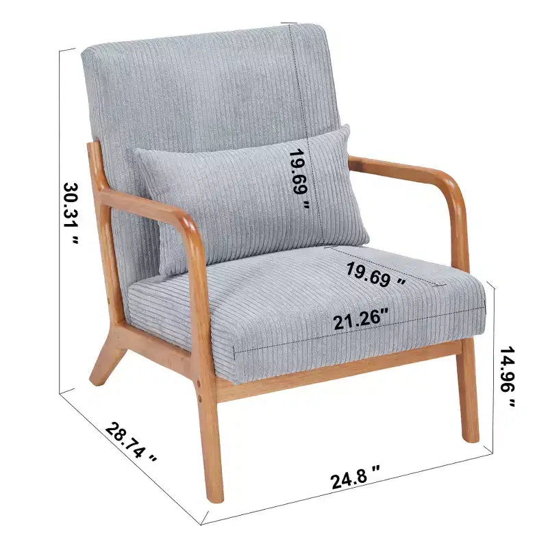 Zeus & Ruta Mid-Century Modern Upholstered Accent Armchair with Pillow and Solid Wood Frame