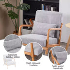 Zeus & Ruta Mid-Century Modern Upholstered Accent Armchair with Pillow and Solid Wood Frame