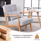Zeus & Ruta Mid-Century Modern Upholstered Accent Armchair with Pillow and Solid Wood Frame