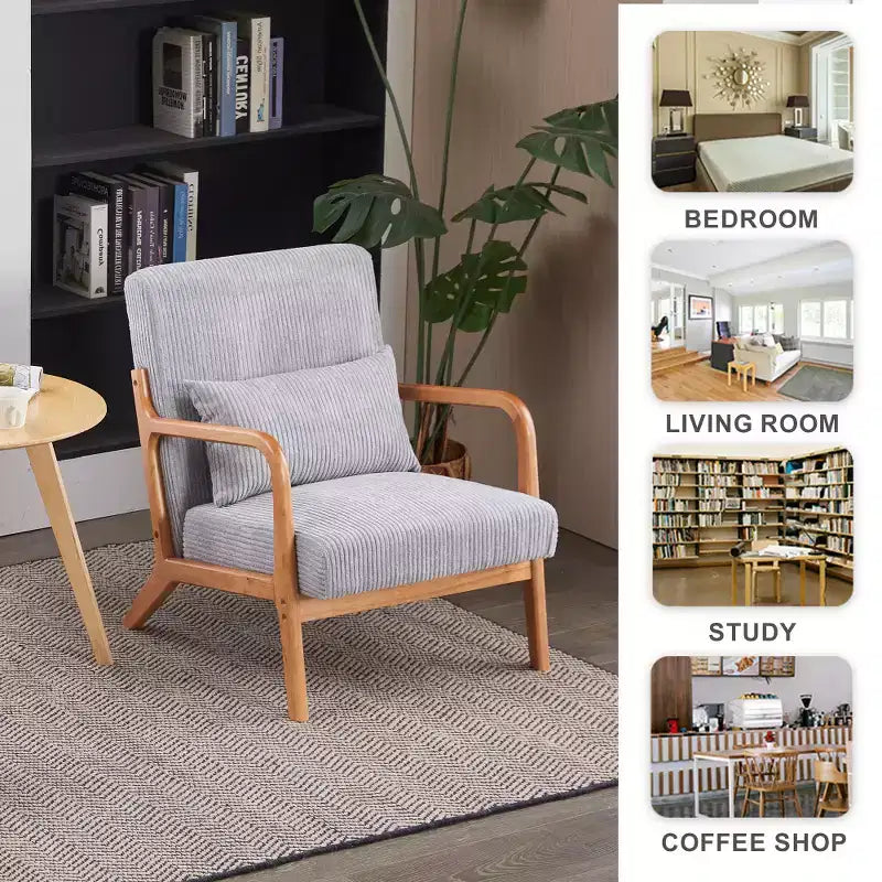 Zeus & Ruta Mid-Century Modern Upholstered Accent Armchair with Pillow and Solid Wood Frame