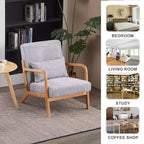 Zeus & Ruta Mid-Century Modern Upholstered Accent Armchair with Pillow and Solid Wood Frame