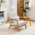 Zeus & Ruta Mid-Century Modern Upholstered Accent Armchair with Pillow and Solid Wood Frame