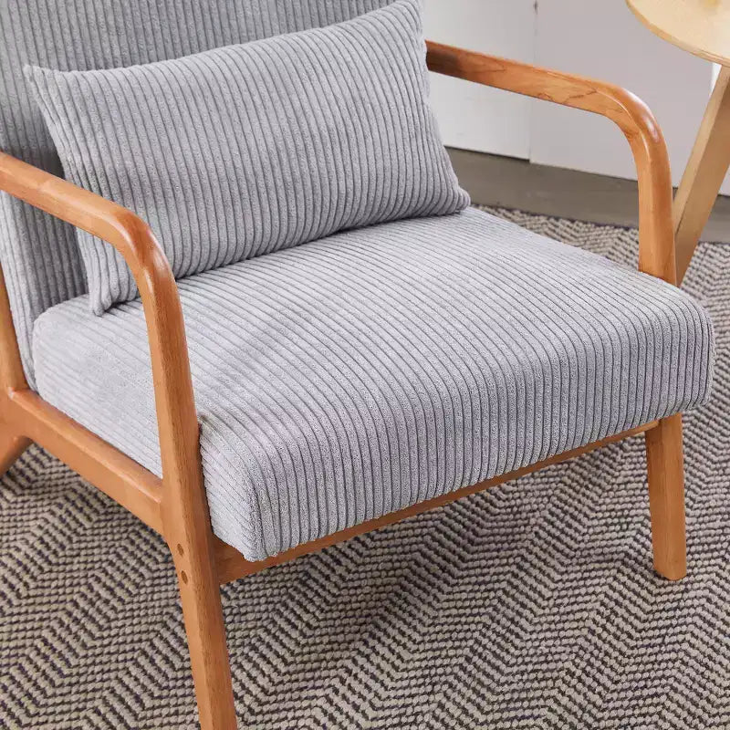 Zeus & Ruta Mid-Century Modern Upholstered Accent Armchair with Pillow and Solid Wood Frame