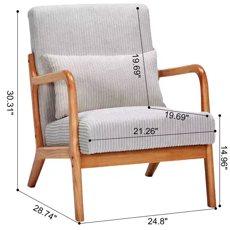Zeus & Ruta Mid-Century Modern Upholstered Accent Armchair with Pillow and Solid Wood Frame