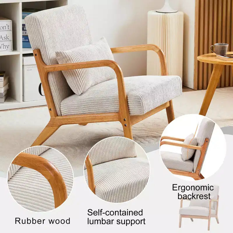 Zeus & Ruta Mid-Century Modern Upholstered Accent Armchair with Pillow and Solid Wood Frame