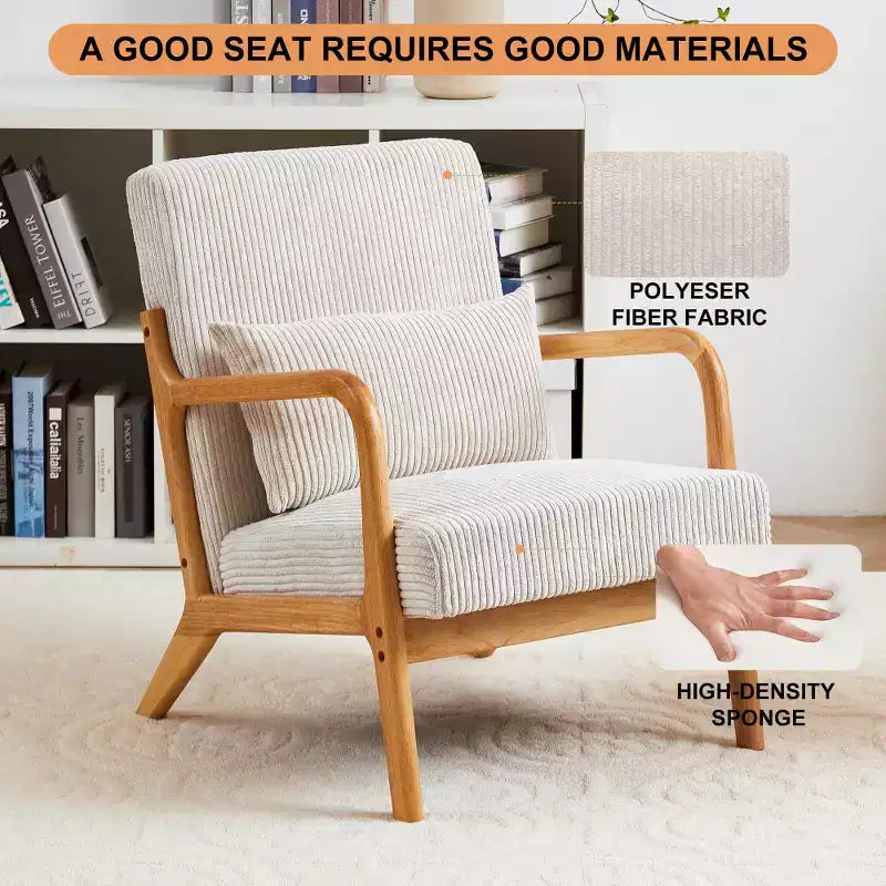 Zeus & Ruta Mid-Century Modern Upholstered Accent Armchair with Pillow and Solid Wood Frame
