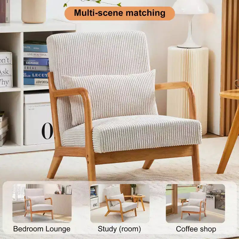 Zeus & Ruta Mid-Century Modern Upholstered Accent Armchair with Pillow and Solid Wood Frame
