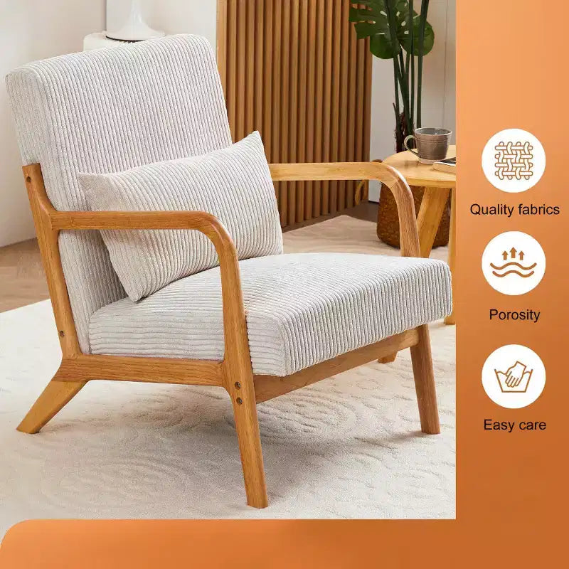 Zeus & Ruta Mid-Century Modern Upholstered Accent Armchair with Pillow and Solid Wood Frame