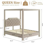 Acekool Queen Canopy Bed - Upholstered Headboard