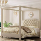 Acekool Queen Canopy Bed - Upholstered Headboard