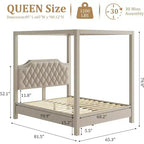 Acekool Queen Canopy Bed - Upholstered Headboard