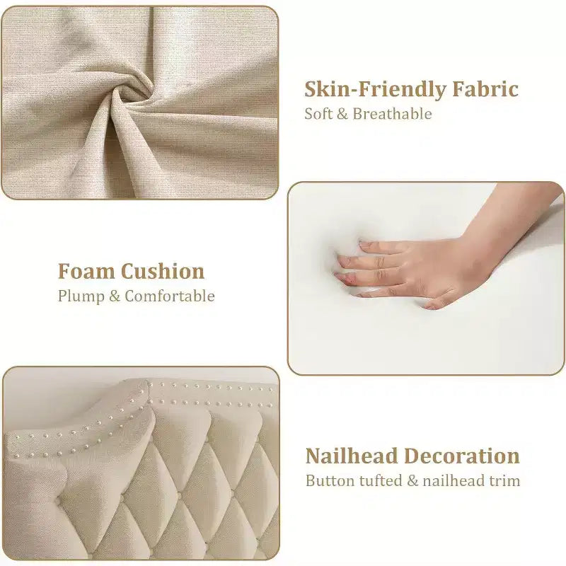 Acekool Queen Canopy Bed - Upholstered Headboard