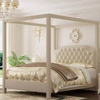 Acekool Queen Canopy Bed - Upholstered Headboard