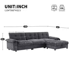 Modular 4-Seat Sectional Sofa with Storage Ottoman, Cup Holders, USB & Type-C Charging, Tufted Cushions, Armrest Storage, Soft Upholstery