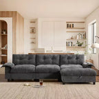 Modular 4-Seat Sectional Sofa with Storage Ottoman, Cup Holders, USB & Type-C Charging, Tufted Cushions, Armrest Storage, Soft Upholstery