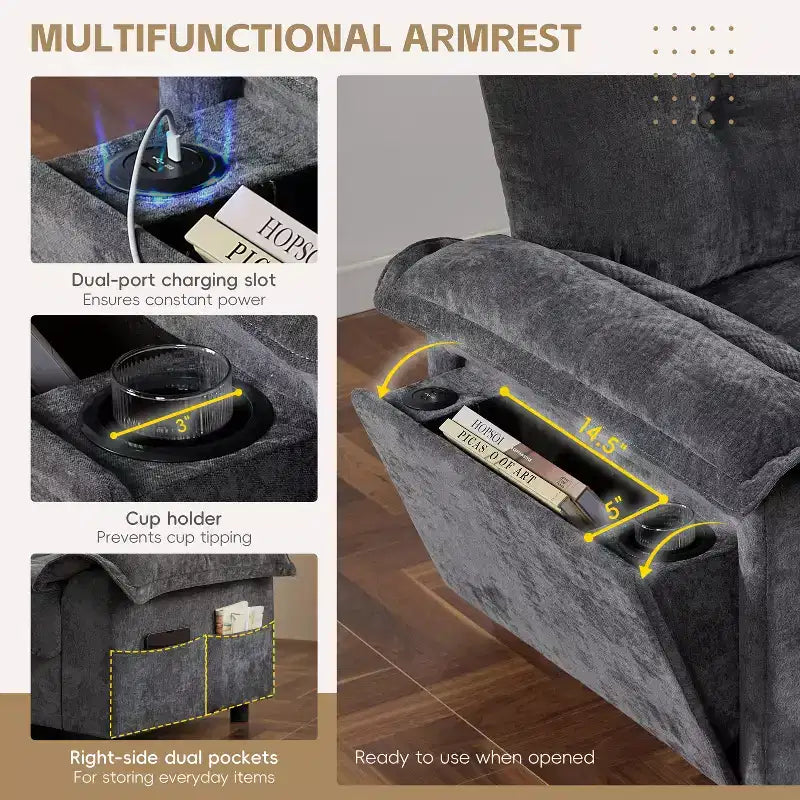 Modular 4-Seat Sectional Sofa with Storage Ottoman, Cup Holders, USB & Type-C Charging, Tufted Cushions, Armrest Storage, Soft Upholstery