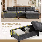 Modular 4-Seat Sectional Sofa with Storage Ottoman, Cup Holders, USB & Type-C Charging, Tufted Cushions, Armrest Storage, Soft Upholstery