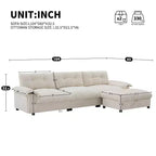 Modular 4-Seat Sectional Sofa with Storage Ottoman, Cup Holders, USB & Type-C Charging, Tufted Cushions, Armrest Storage, Soft Upholstery