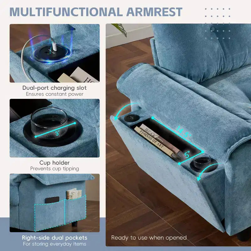Modular 4-Seat Sectional Sofa with Storage Ottoman, Cup Holders, USB & Type-C Charging, Tufted Cushions, Armrest Storage, Soft Upholstery