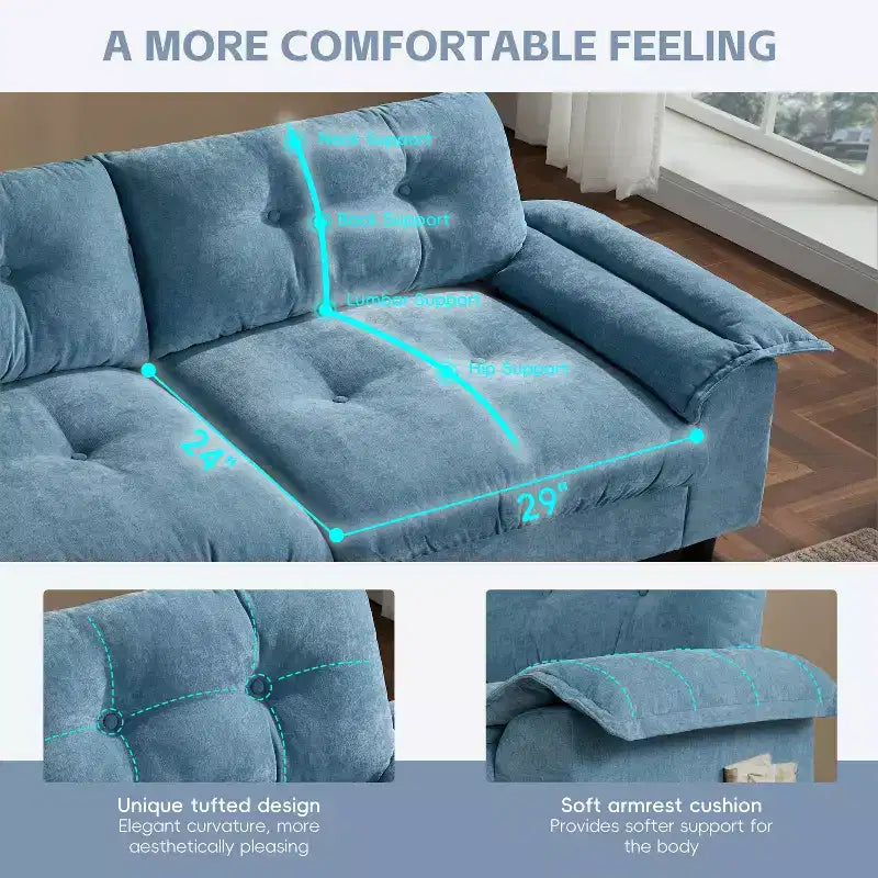 Modular 4-Seat Sectional Sofa with Storage Ottoman, Cup Holders, USB & Type-C Charging, Tufted Cushions, Armrest Storage, Soft Upholstery