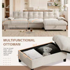 Modular 4-Seat Sectional Sofa with Storage Ottoman, Cup Holders, USB & Type-C Charging, Tufted Cushions, Armrest Storage, Soft Upholstery
