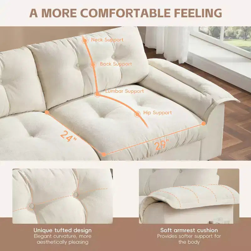 Modular 4-Seat Sectional Sofa with Storage Ottoman, Cup Holders, USB & Type-C Charging, Tufted Cushions, Armrest Storage, Soft Upholstery
