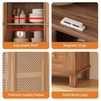 Kitchen Pantry Cabinet with Rattan Doors, 64 Tall Storage Cabinet with 2 Drawers and Adjustable Shelves, Pantry Cabinet Wood Cupboard for Kitchen