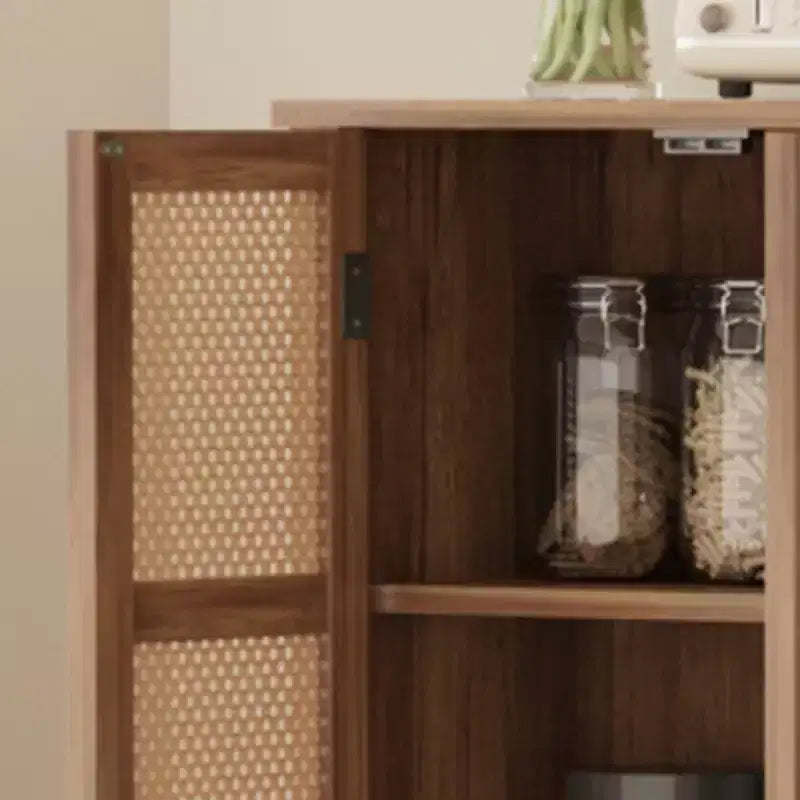 Kitchen Pantry Cabinet with Rattan Doors, 64 Tall Storage Cabinet with 2 Drawers and Adjustable Shelves, Pantry Cabinet Wood Cupboard for Kitchen