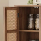 Kitchen Pantry Cabinet with Rattan Doors, 64 Tall Storage Cabinet with 2 Drawers and Adjustable Shelves, Pantry Cabinet Wood Cupboard for Kitchen
