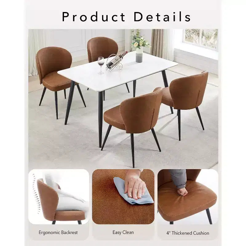 GustoWave Mid-Century Upholstered Dining Chairs Set of 2, Modern Shell Shape Kitchen Chairs, Synthetic Leather with Stitching