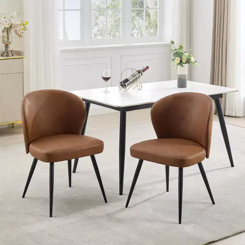 GustoWave Mid-Century Upholstered Dining Chairs Set of 2, Modern Shell Shape Kitchen Chairs, Synthetic Leather with Stitching