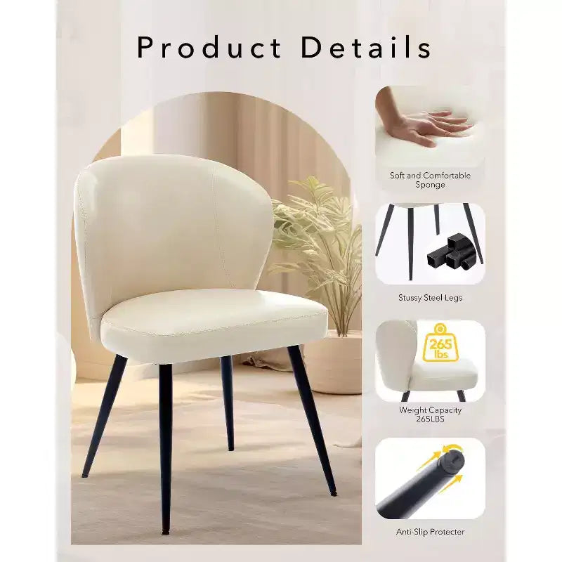 GustoWave Mid-Century Upholstered Dining Chairs Set of 2, Modern Shell Shape Kitchen Chairs, Synthetic Leather with Stitching