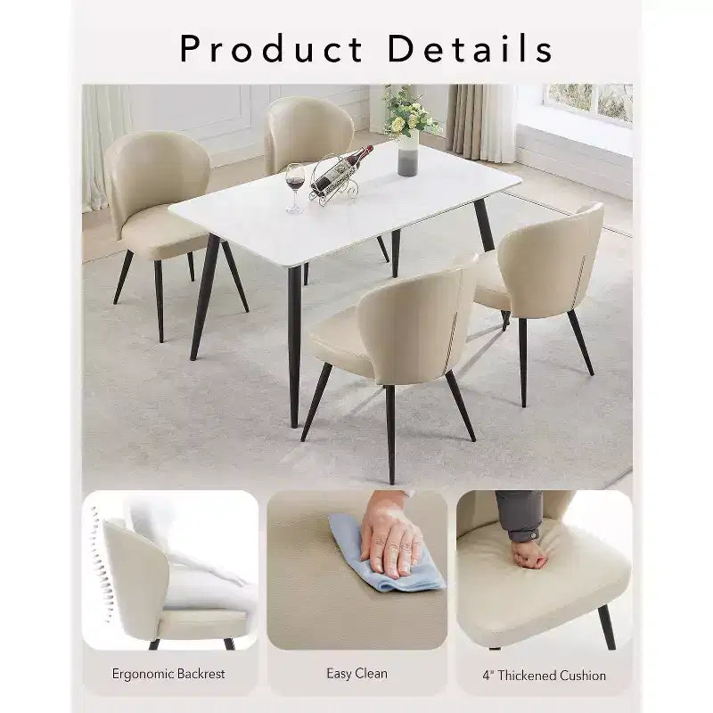 GustoWave Mid-Century Upholstered Dining Chairs Set of 2, Modern Shell Shape Kitchen Chairs, Synthetic Leather with Stitching