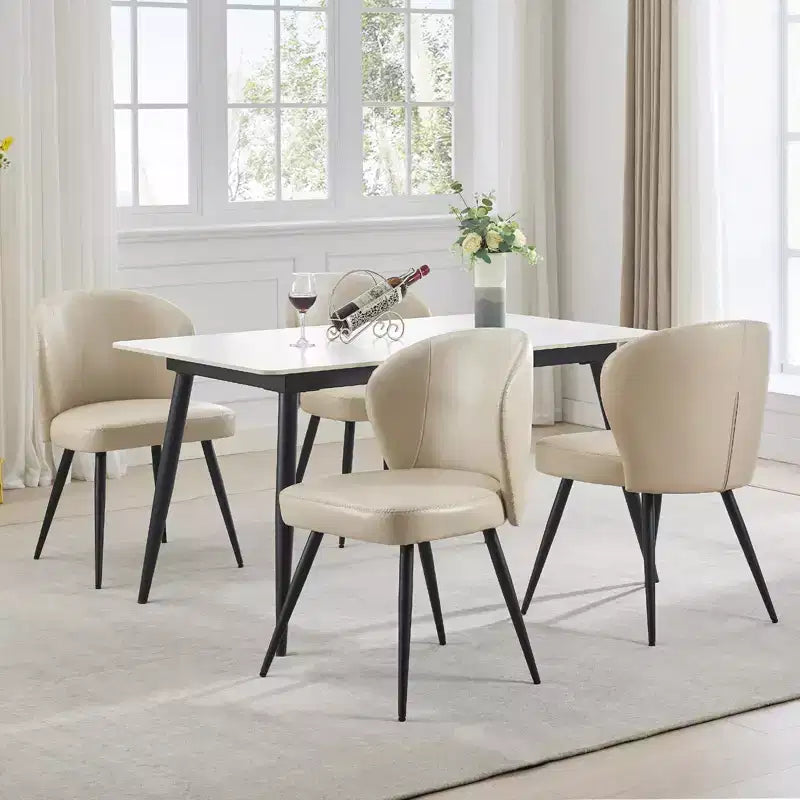 GustoWave Mid-Century Upholstered Dining Chairs Set of 2, Modern Shell Shape Kitchen Chairs, Synthetic Leather with Stitching