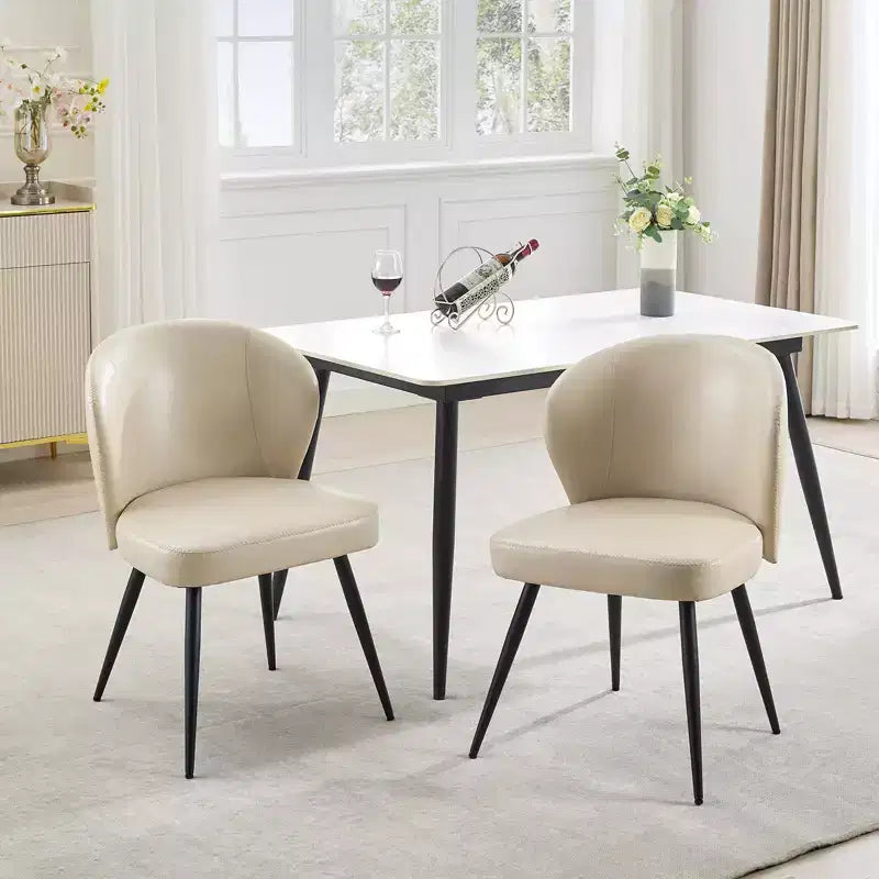 GustoWave Mid-Century Upholstered Dining Chairs Set of 2, Modern Shell Shape Kitchen Chairs, Synthetic Leather with Stitching