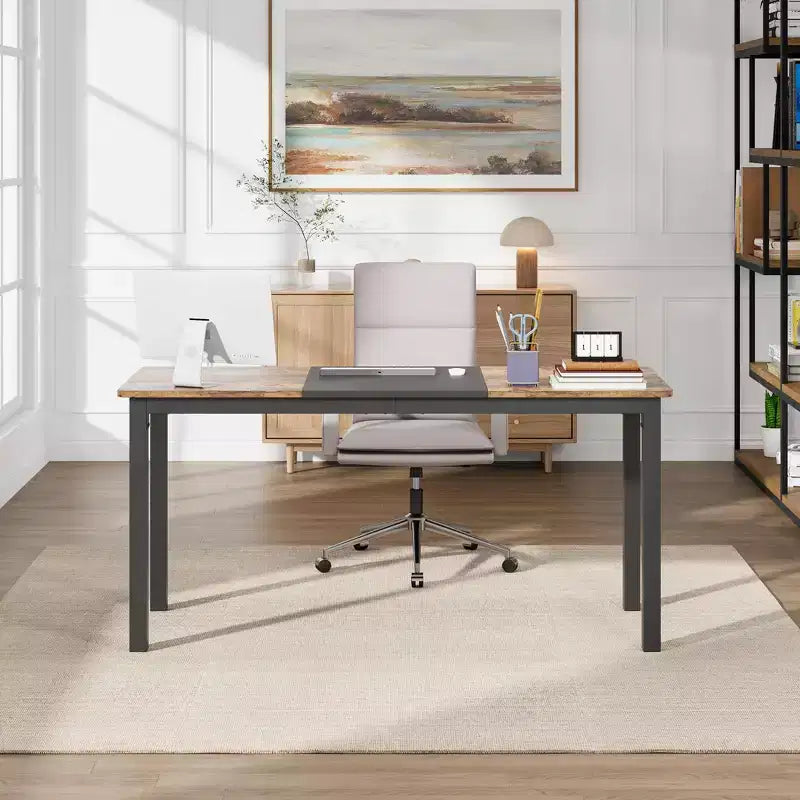 Computer Desk Gaming Desk 63 Inch - Large Writing Table with Metal Legs, Black Wood Home Office Desk, Multi-Function Workstation