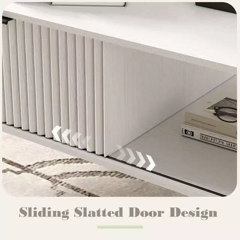 41.34 Wooden Coffee Table with Storage Cabinet, Two-Tier Design, Wave-Style Sliding Doors