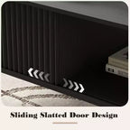 41.34 Wooden Coffee Table with Storage Cabinet, Two-Tier Design, Wave-Style Sliding Doors