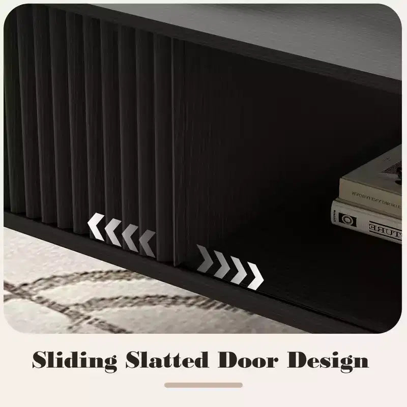 41.34 Wooden Coffee Table with Storage Cabinet, Two-Tier Design, Wave-Style Sliding Doors