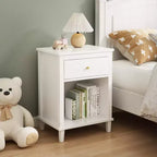 MAYEERTY Wooden Nightstand with One Drawer One Shelf for Bedroom Living Room White