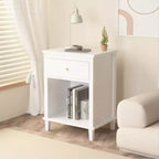 MAYEERTY Wooden Nightstand with One Drawer One Shelf for Bedroom Living Room White